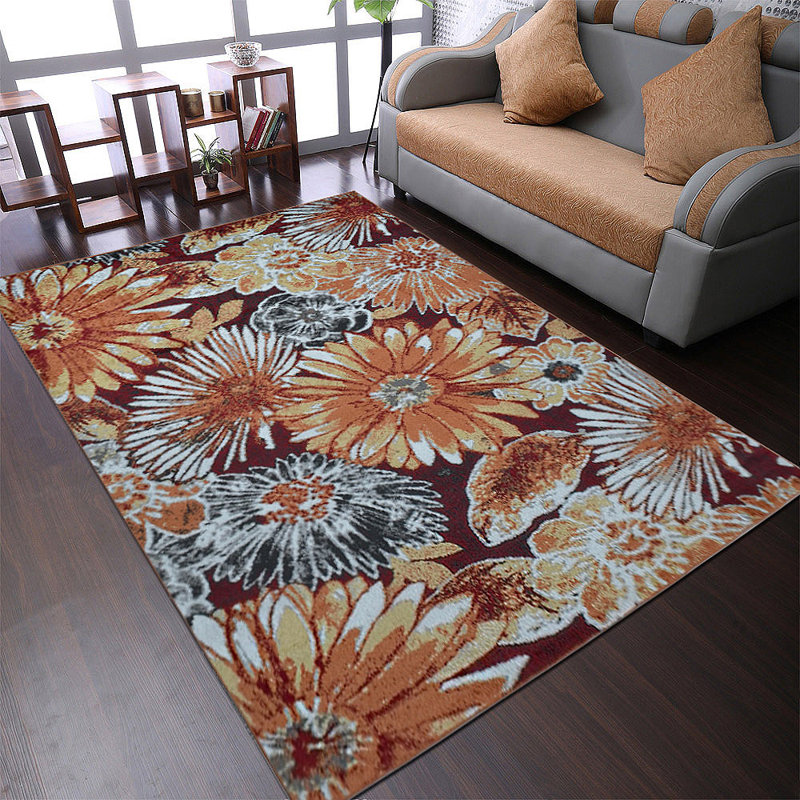 Crayton Washable Area Rug, Large Rugs for Living Room Vintage Beige & Caramel Carpet Area Rugs for Bedroom Dining Room Non-Slip Stain Resistant- MACHINE MADE HEATSET POLYPROPYLENE AREA RUGS - Rectangle, Floral Modern Design, Medium Pile
