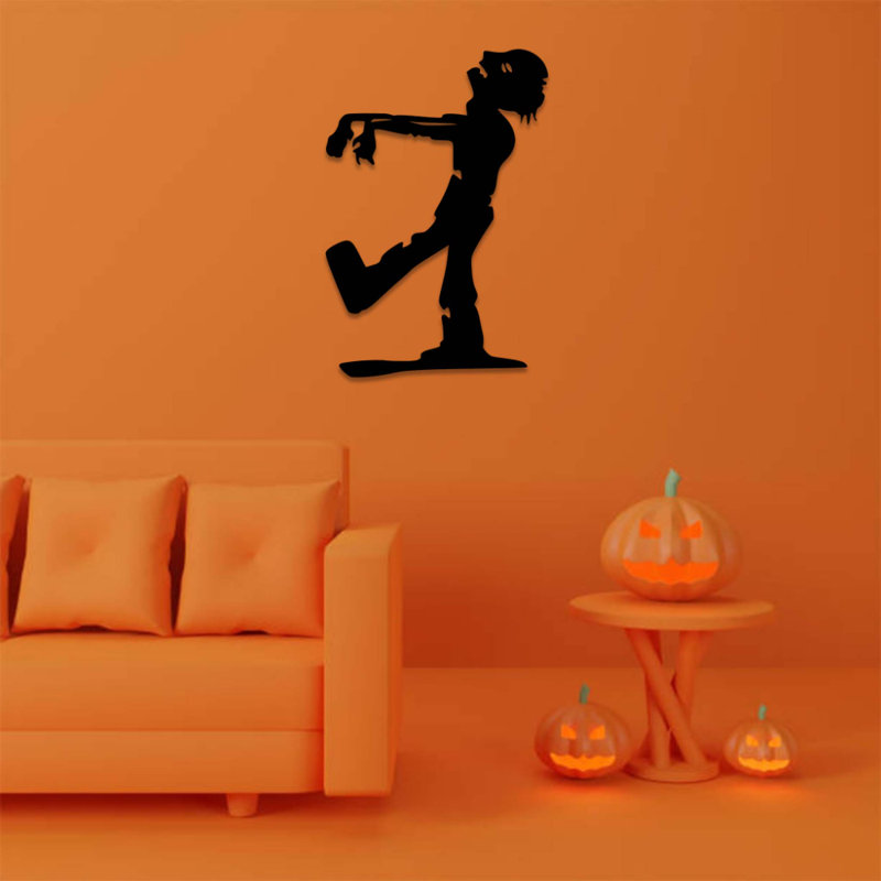 Art mural en métal zombie qui marche, Noir, H 36 po x l 24 po x P 0,12 po