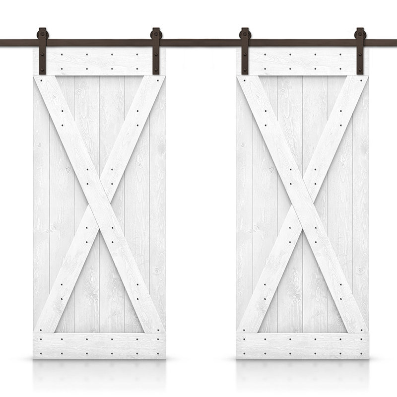 Porte de grange en bois massif lambrissé et métal, 40 po x 84 po, Blanc