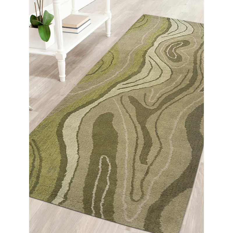 Tapis de couloir en laine touffeté à la main Dalvey - Tapis de couloir | Vert | Conception abstraite | Tapis de salon, chambre à coucher