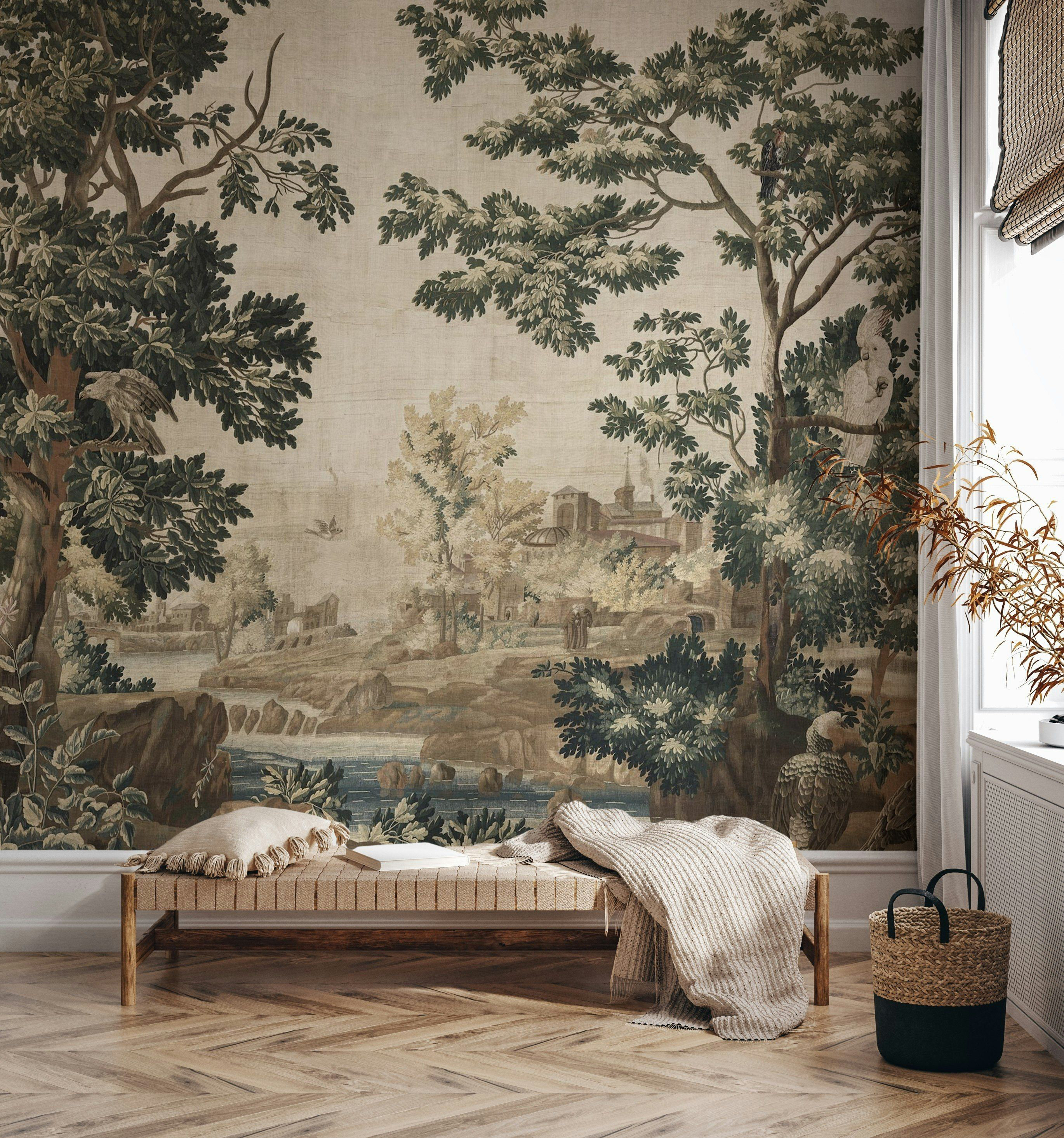 Red Barrel Studio® Vintage Landscape Wallpaper Trees, Birds and Serene  Outdoor Scene Wall Mural | Wayfair, image size:2740x2930