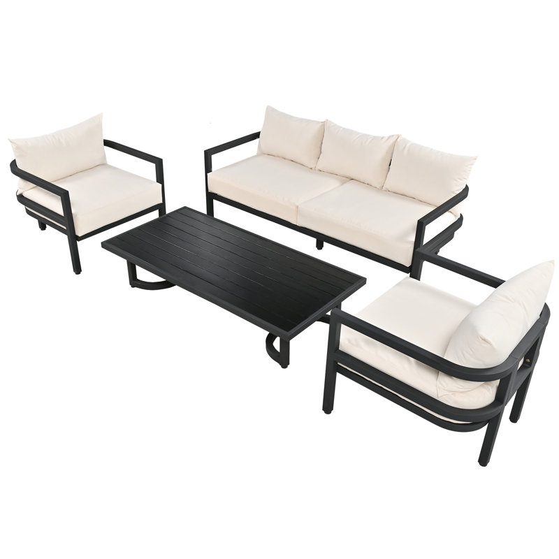 Ensemble de canapé d'extérieur multi-personnes en acier avec table basse, Beige