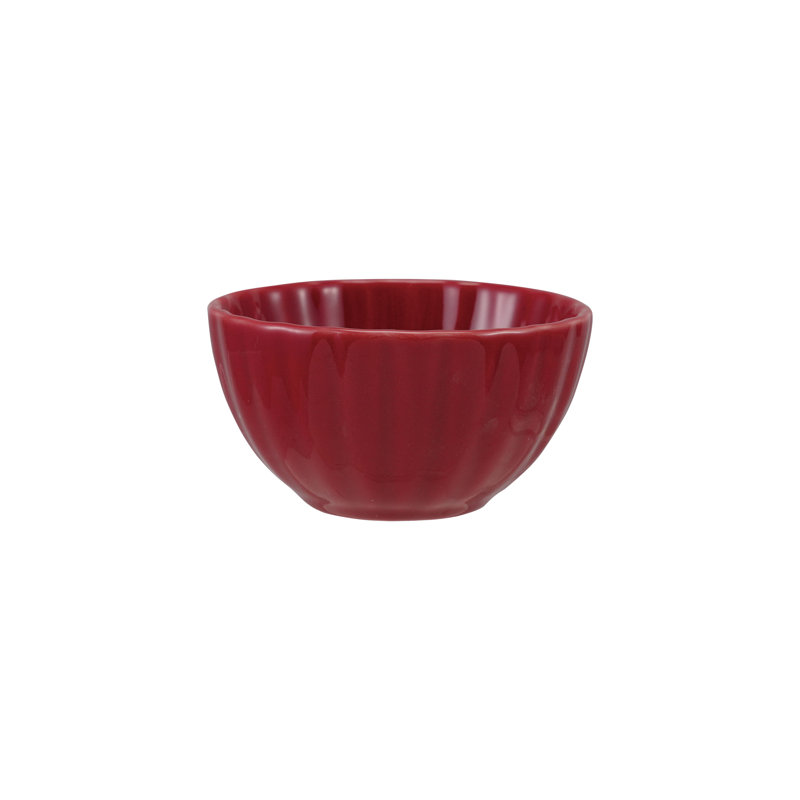 Ribbed Red Stoneware Bowl with Reactive Glaze