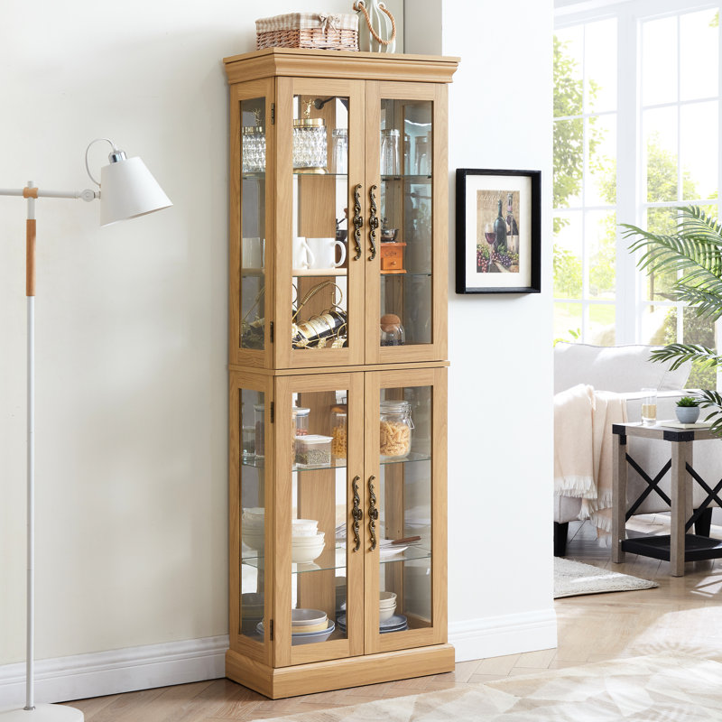 Armoire de rangement lumineuse avec zones mobiles - affichage rétro de style rétro en chêne
