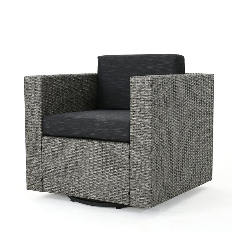 Chaise d'extérieur pivotante avec coussins, Noir, Gris foncé