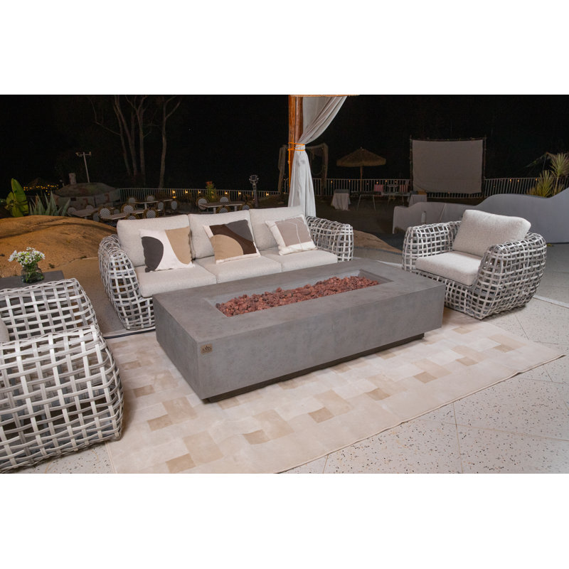 Savanah 72" L x 17" H Rectangle Travertine Outdoor Fire Pit Table, Natural Gas, Light Grey