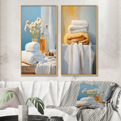 Ensemble de 2 toiles blanches et orange