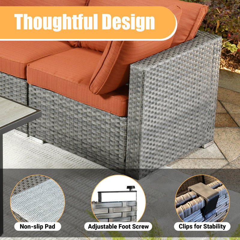 Kiontae 6 - Person Patio Conversation Sets with Cushions, Orange Red