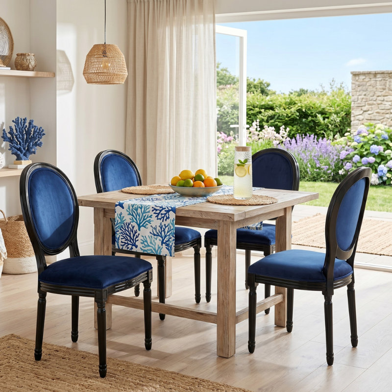 Chaises d'appoint rembourrées, Marine, Lustre noir