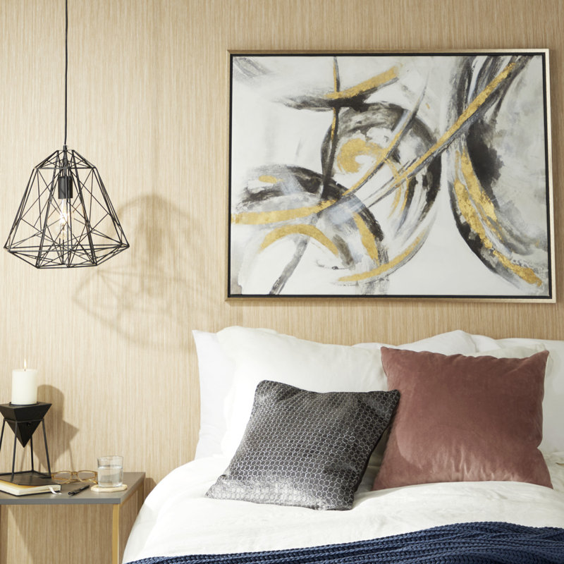 CosmoLiving by Cosmopolitan Gold Canvas Abstract Framed Wall Art with Gold Frame, 47.5'' H x 65.5'' W