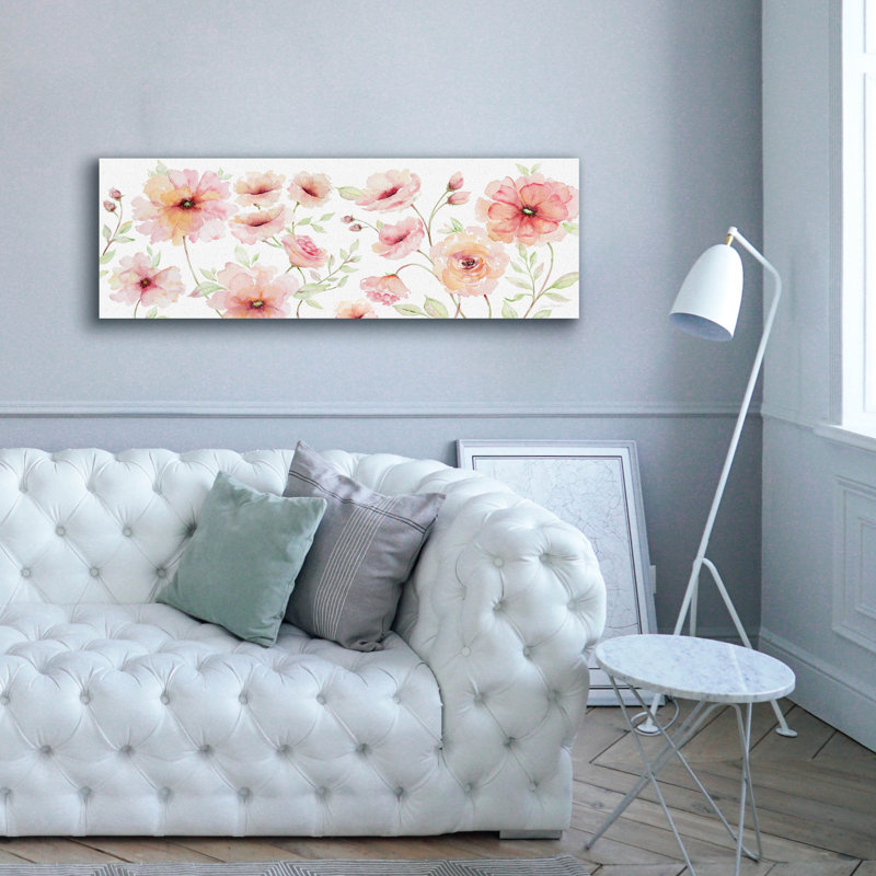 «Summer Blush Florals C» par Jean Plout, art mural sur toile, H 20 po x l 60 po x P 1,5 po