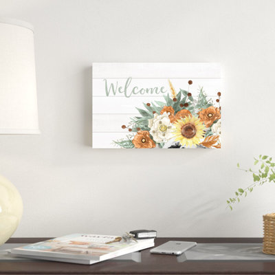 «Welcome Sage Farmhouse Florals», reproduction d'art sur toile tendue