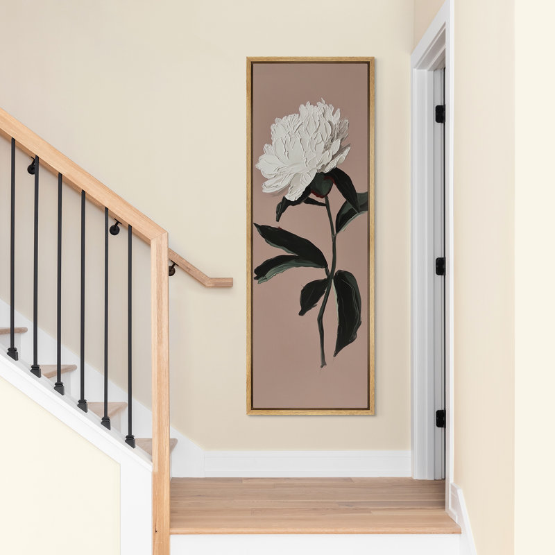 Illustration de fleur botanique de pivoine blanche - reproduction d'art sur toile encadrée, H 60 po x l 20 po x P 1,5 po