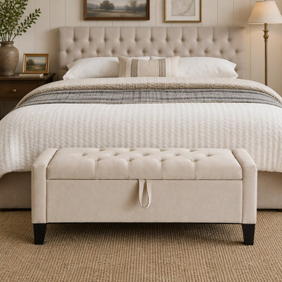 Repose-pieds avec rangement, banc de repose-pieds avec charnière de sécurité, poids de 350 lb, banc de hall d'entrée rembourré avec sièges pour la chambre à coucher, le salon - LIN