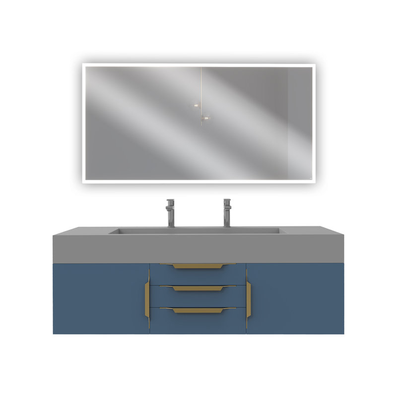 Ensemble de meuble-lavabo simple mural 60 "avec miroir Nile, gris, Bleu, Or