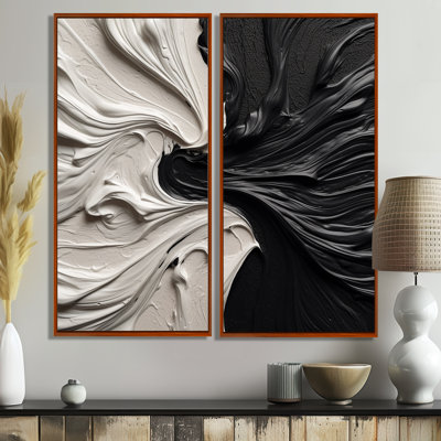 Grand décor mural géométrique abstrait noir et blanc marbré Dreamscape III