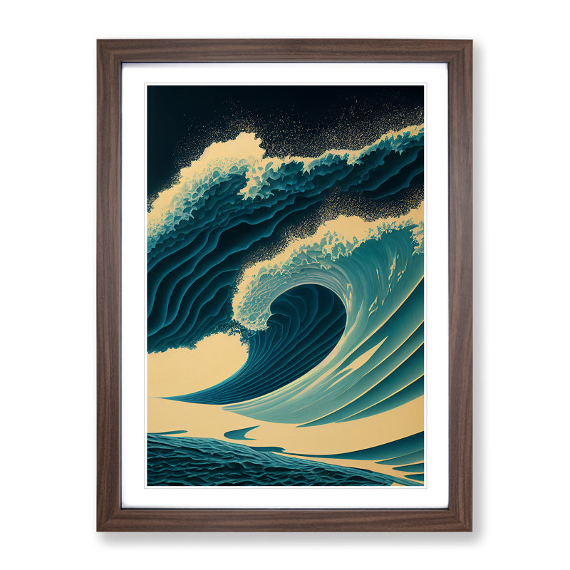 Powerful Ocean Wave, 48cm H x 36cm W, Walnut Framed