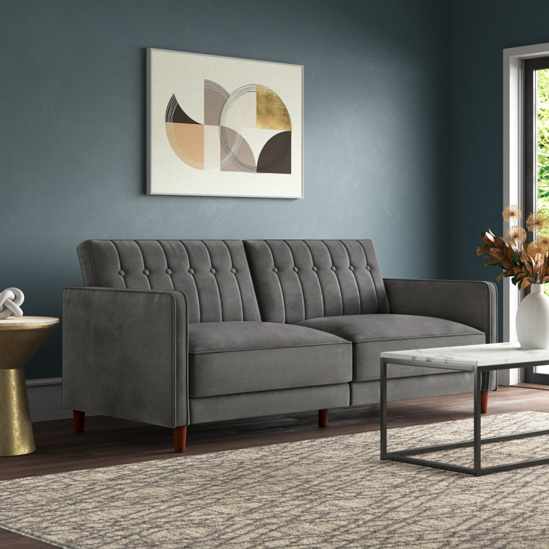 Perdue 81.5" Velvet Square Arm Convertible Sofa - Thumbnail 5