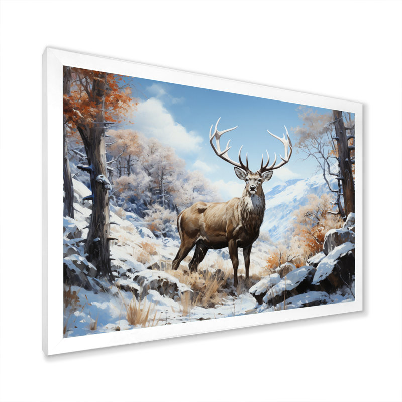 «Deer Winters Elegance» sur impression sur toile, Cadre simple blanc, H 12 po x l 20 po x P 1 po