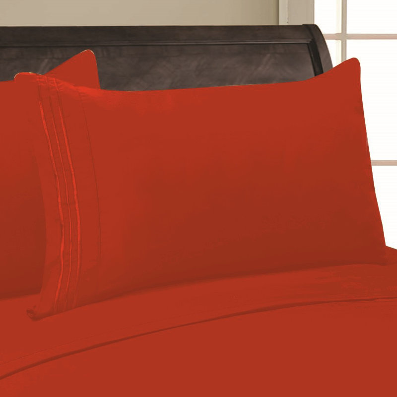 Embossed Stripe Brushed Microfiber Pillowcase Set, Rust, King Pillowcase