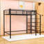 Lit mezzanine simple en métal avec tablettes, escalier de rangement et garde-corps-1761093992