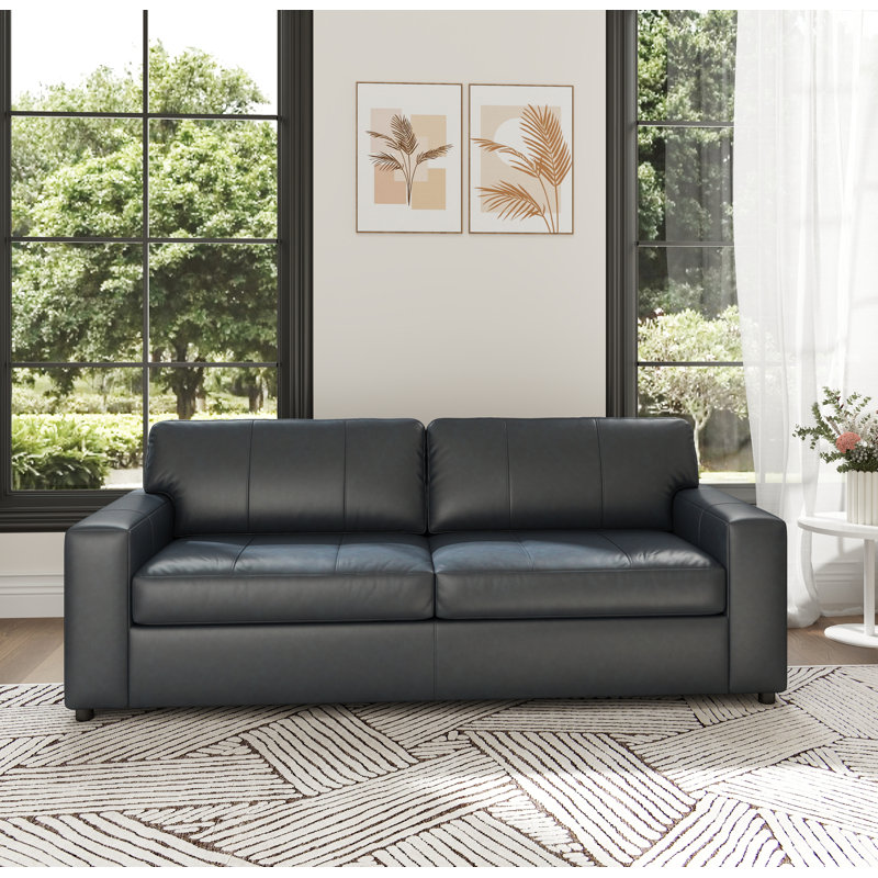 Latitude Run® Caro Leather Upholstered Sofa, Blue