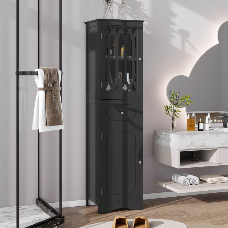 Grande armoire de rangement, armoire de rangement autoportante avec 2 portes, un tiroir, une porte en acrylique et une tablette réglable