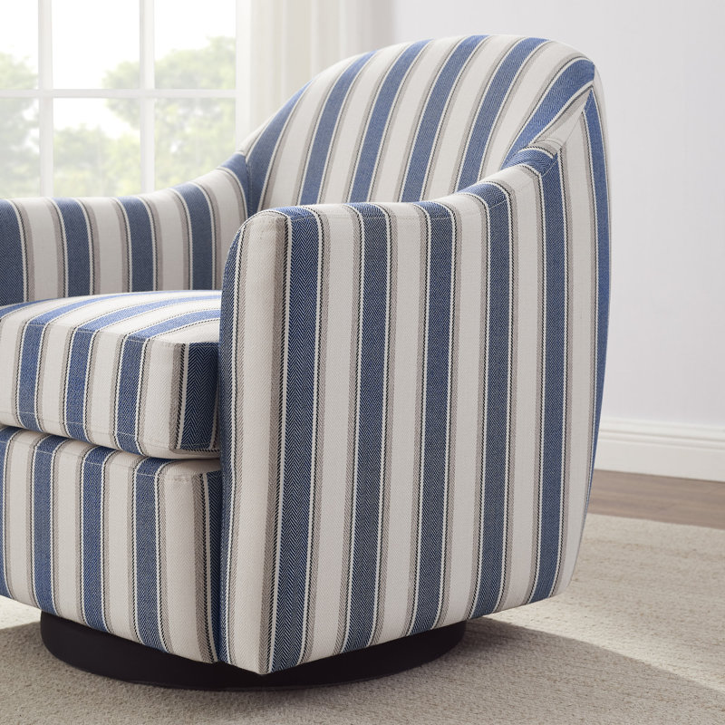 Set Of 2 29.92In Swivel Accent Chair, Navy Stripe Linen