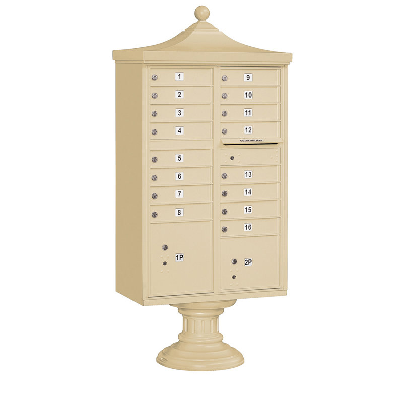 Regency 16 Door Front Load 4C Horizontal Cluster Box Unit with 2 Parcel Lockers, Sandstone