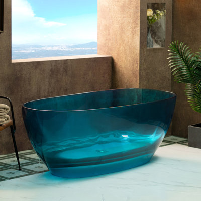 Spark WOODBRIDGE 63" L x 28-3/8" W Luxury Contemporary Solid Surface Stone Resin Freestanding Bathtub