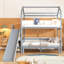 Lit superposé en bois en forme de maison avec glissière et escalier de rangement, cadre de lit simple, simple et double, gris et blanc-130184606
