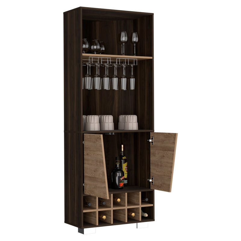 Armoire de bar Fraktal, dix porte-bouteilles encastrés, deux tablettes, porte double