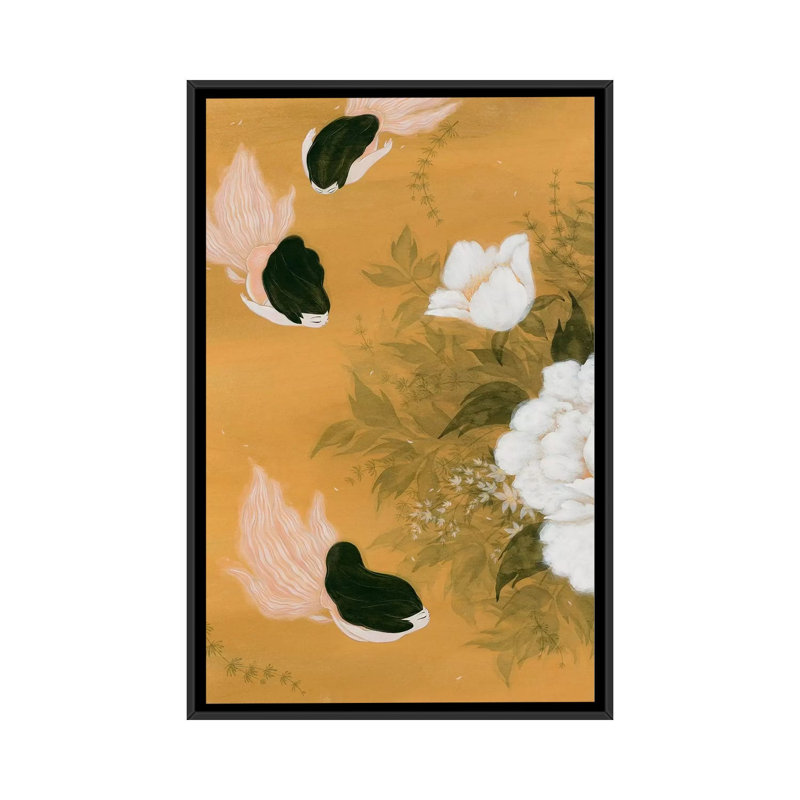 Goldfish Mermaid - Peony And Ballerinas I by Martin Hsu - Painting on Canvas, Black Framed, 66.04 cm H x 45.72 cm W