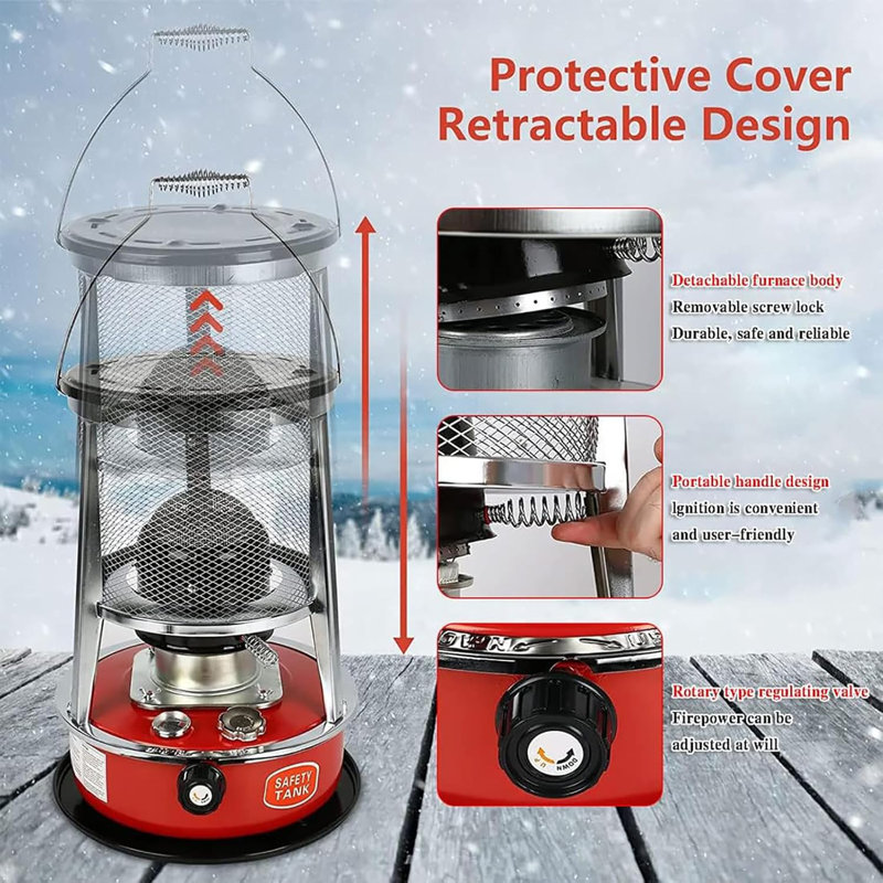 Kerosene Heater, Kerosene Heaters for Indoor Use, Portable Heater for Camping, Kerosene Stove Non Electric Heaters for Outdoor, Emergency Oil Heater for Heating, Garage, Cooking(4.5L, Red)