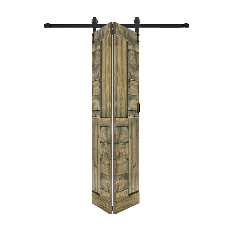 Porte à deux branches en bois massif en forme de S avec rail de quincaillerie - Assemblage requis, Tonneau vieilli