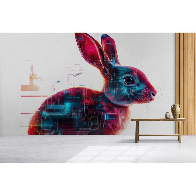 Art mural lapin Cyberpunk, décor de lapin futuriste 373Mv, H 24 po x l 13 po