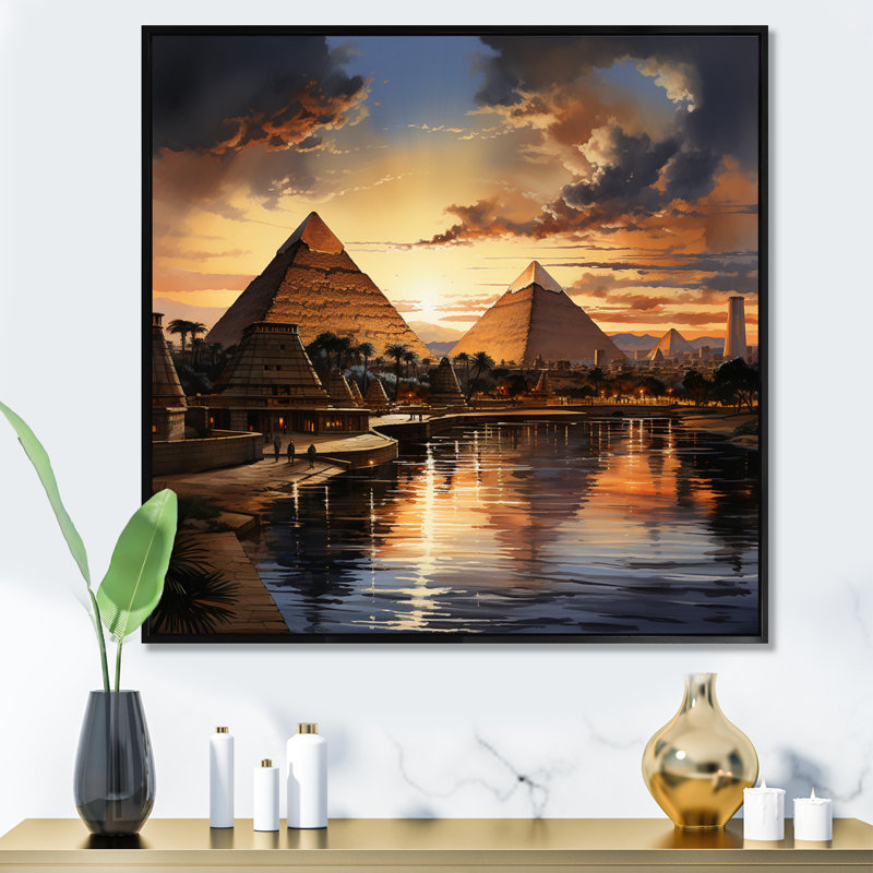 " Egypt Sunrise Over The Puramid II ", Black Floater Framed, 16" H x 16" W x 1" D