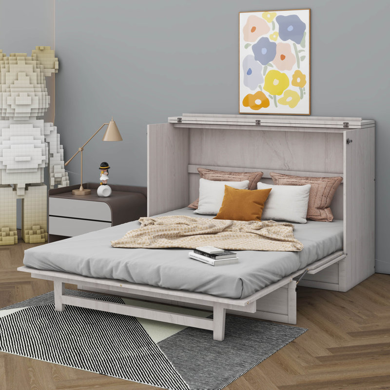 Murphy Bed With Charging Station And Drawer, Full, White
