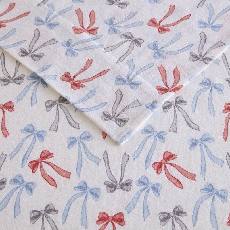 Ensembles de draps et de draps en flanelle de coton confortables, conception Happy Bows pour toutes les saisons