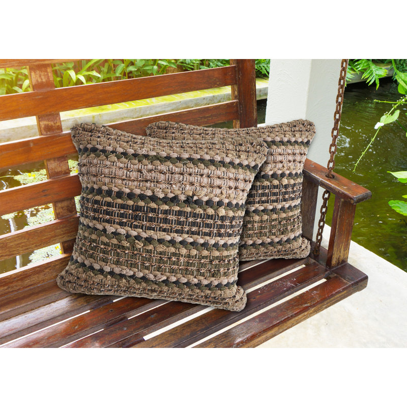 Ruffled Throw Pillow Set of 2, Beige/Brown