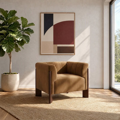 Fauteuil d'appoint en chenille vertical avec pieds en bois de noyer pour salon ou coin lecture