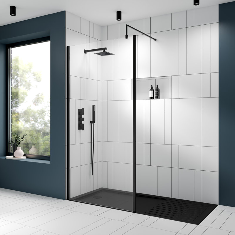 760Mm Outer Framed Wetroom Screen With Support Bar, 185cm H x 120cm W x 1.40cm D, Bronze