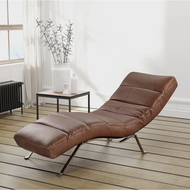 Texas Chaise Lounge in Aniline-Leather with Adjustable Backrest, Silver, Brown