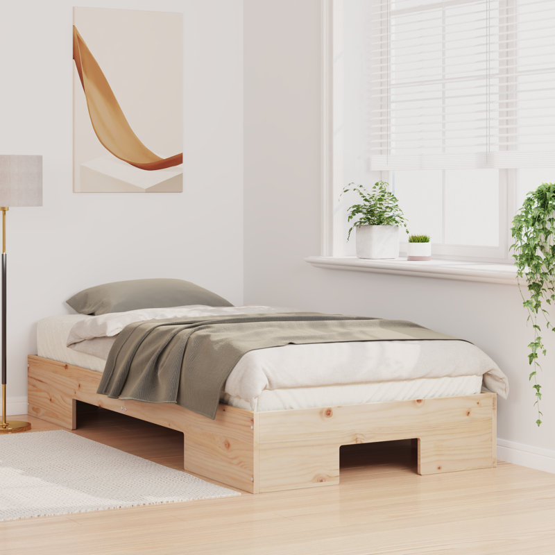Floor Bed Frame With Storage Solid Pine Wood, Brown, Small Single (2'6)
