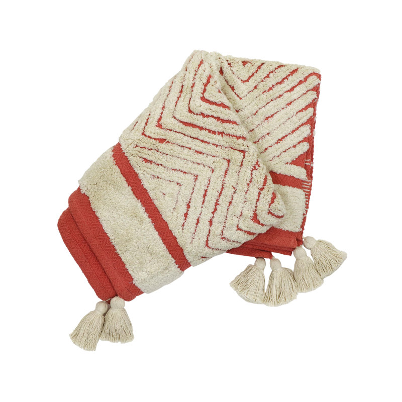 Jassey Pink and White Woven Cotton Throw Blanket
