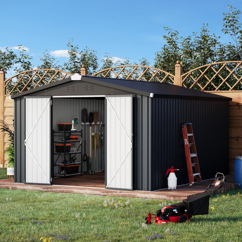 10' X 14' Shed Metal, Outdoor Storage Sheds, Gris foncé