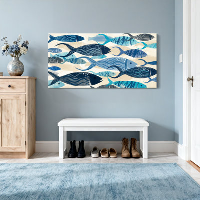 Animals Blue Fish Pattern Art Print Canvas