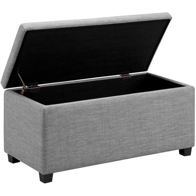 Upholstered Storage Ottoman Bench with Soft Close Lid, Entryway and Bedroom Storage Seat, Light Gray