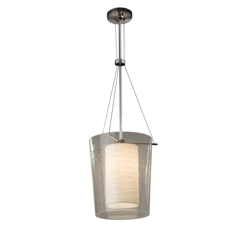 Luminaire suspendu cylindrique unique / remarquable à 1 lumière Stadefeld, Nickel brossé, Vagues, DEL dédiée