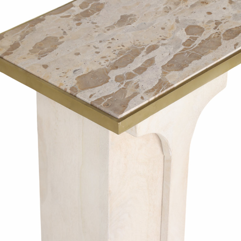 47" Gyimah Travertine Top Console Table, Neutral Tones - Elegant Consoles And Cabinets